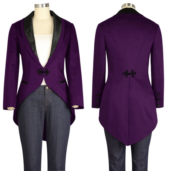 Jackets & Coats | Formal Collar Long Tail Jacket Coat Purple Gothic ...